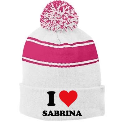 I Heart Sabrina First Name I Love Personalized Stuff Stripe Pom Pom Beanie