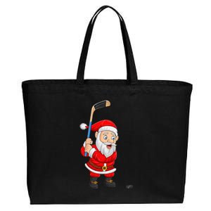 Ice Hockey Sports Lover Santa Playing Ice Hockey Christmas Funny Gift Cotton Canvas Jumbo Tote