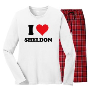 I Heart Sheldon First Name Women's Long Sleeve Flannel Pajama Set 