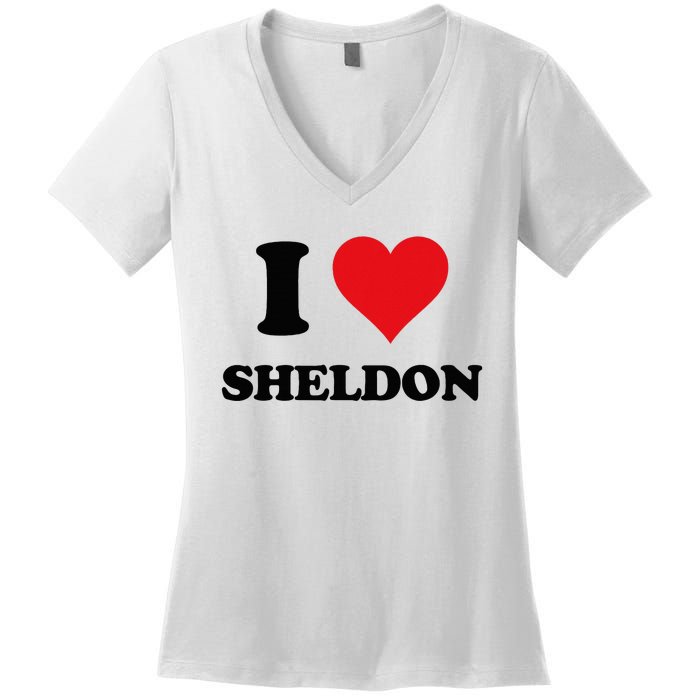 I Heart Sheldon First Name Women's V-Neck T-Shirt