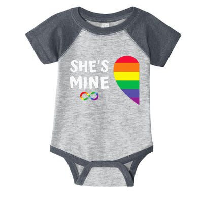 im hers shes mine matching for pride lesbian couples LGBTQ Infant Baby Jersey Bodysuit