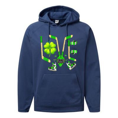 Ice Hockey St Patricks Day Love Cute Boy Girl Goalie Performance Fleece Hoodie