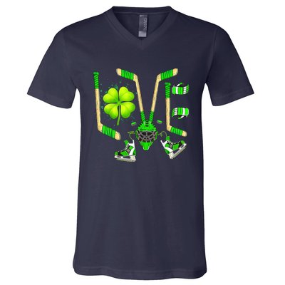 Ice Hockey St Patricks Day Love Cute Boy Girl Goalie V-Neck T-Shirt