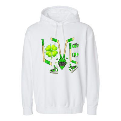 Ice Hockey St Patricks Day Love Cute Boy Girl Goalie Garment-Dyed Fleece Hoodie