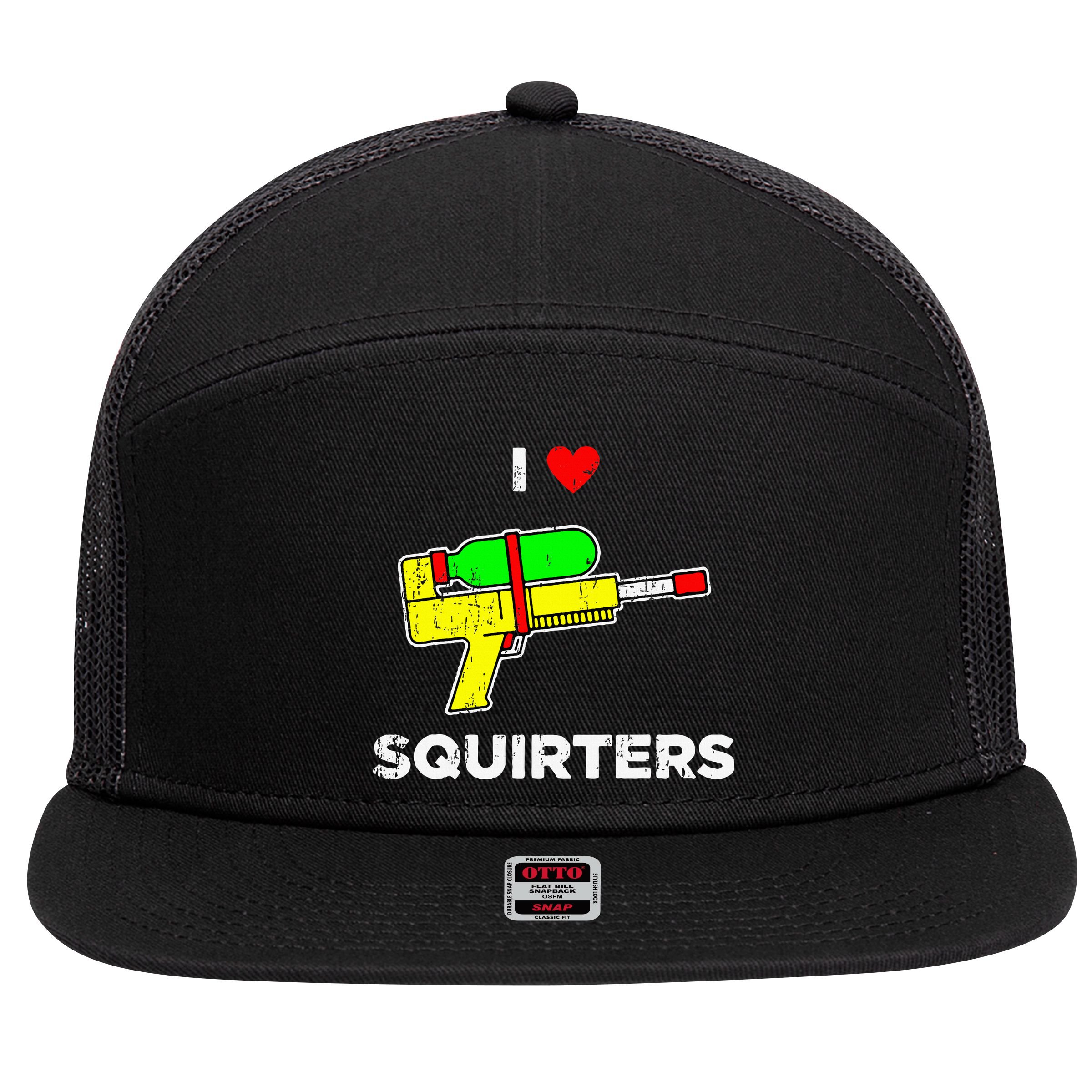 I Heart Squirters Funny I Love Squirters 7 Panel Mesh Trucker Snapback Hat
