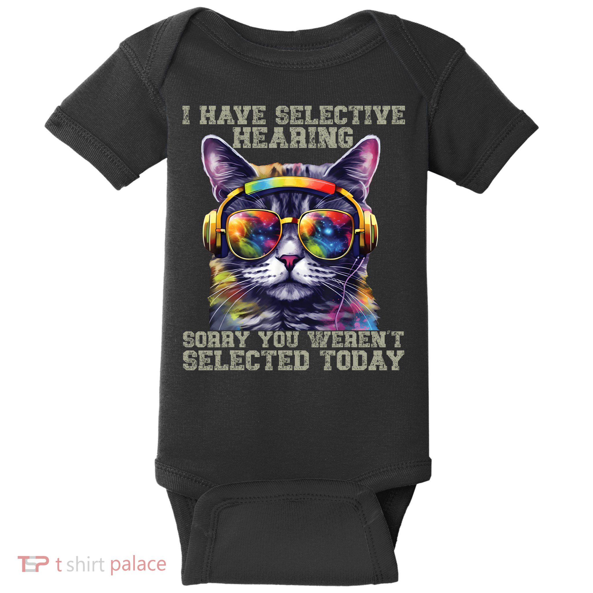 I Have Selective Hearing Cool Funny Cat Design Headphones Baby Bodysuit