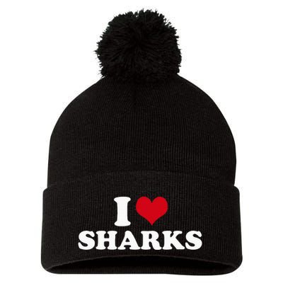 I Heart Sharks Pom Pom 12in Knit Beanie