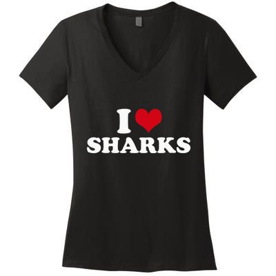 I Heart Sharks Women's V-Neck T-Shirt