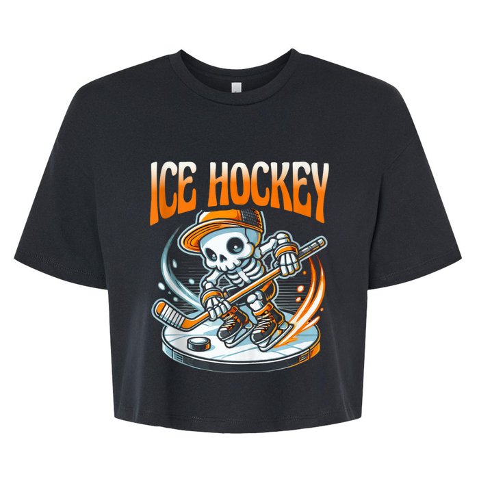 Ice Hockey Skeleton Bella+Canvas Jersey Crop Tee