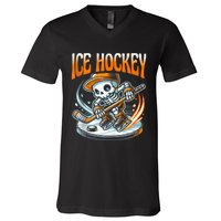 Ice Hockey Skeleton V-Neck T-Shirt