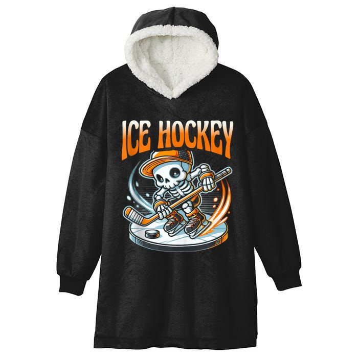 Ice Hockey Skeleton Hooded Wearable Blanket