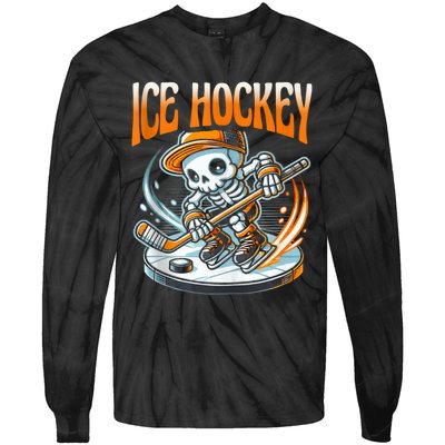 Ice Hockey Skeleton Tie-Dye Long Sleeve Shirt