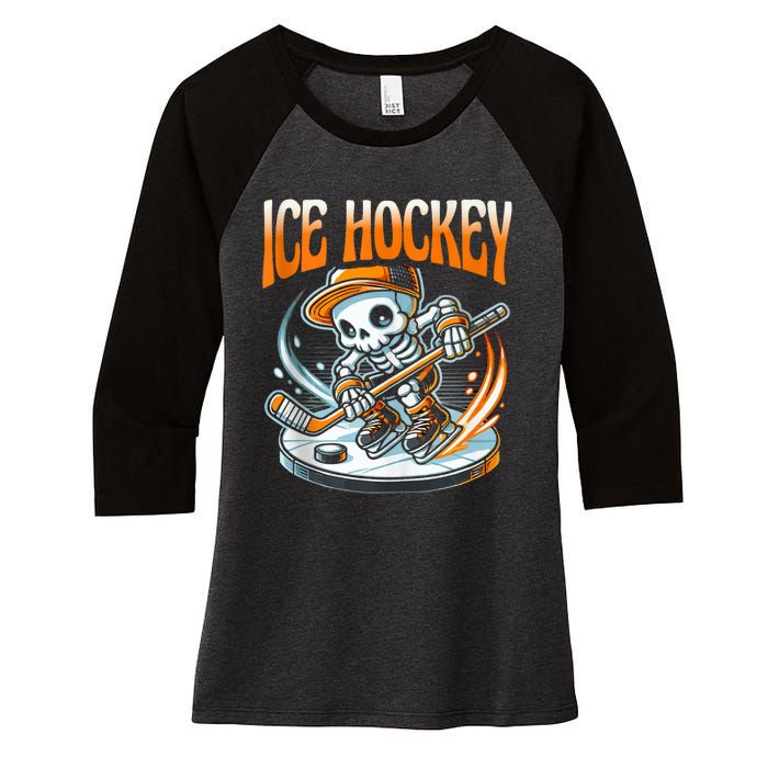 Ice Hockey Skeleton Women's Tri-Blend 3/4-Sleeve Raglan Shirt