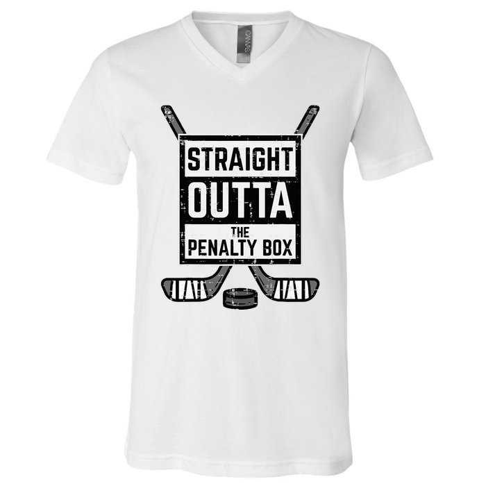 Ice Hockey Straight Outta Penalty Box V-Neck T-Shirt