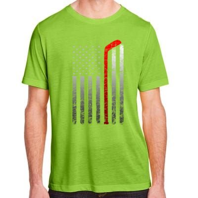 Ice Hockey Stick American Flag Vintage Red Stripe Hockey Gift Adult ChromaSoft Performance T-Shirt