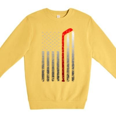 Ice Hockey Stick American Flag Vintage Red Stripe Hockey Gift Premium Crewneck Sweatshirt