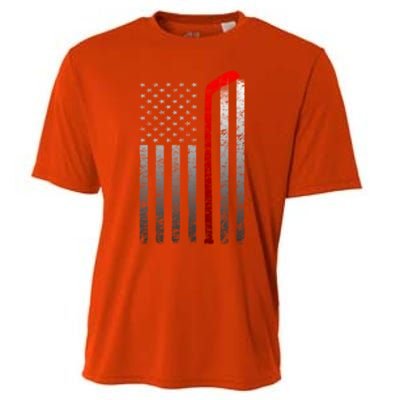 Ice Hockey Stick American Flag Vintage Red Stripe Hockey Gift Cooling Performance Crew T-Shirt