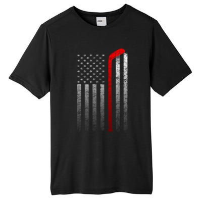 Ice Hockey Stick American Flag Vintage Red Stripe Hockey Gift Tall Fusion ChromaSoft Performance T-Shirt