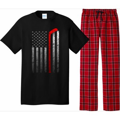 Ice Hockey Stick American Flag Vintage Red Stripe Hockey Gift Pajama Set