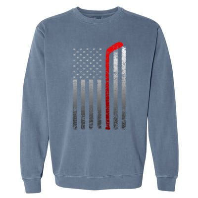 Ice Hockey Stick American Flag Vintage Red Stripe Hockey Gift Garment-Dyed Sweatshirt