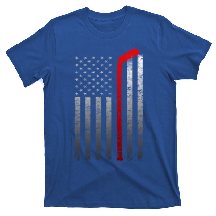 Ice Hockey Stick American Flag Vintage Red Stripe Hockey Gift T-Shirt