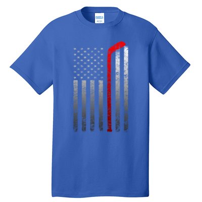 Ice Hockey Stick American Flag Vintage Red Stripe Hockey Gift Tall T-Shirt