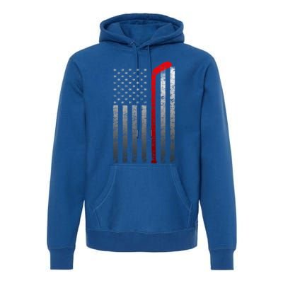 Ice Hockey Stick American Flag Vintage Red Stripe Hockey Gift Premium Hoodie