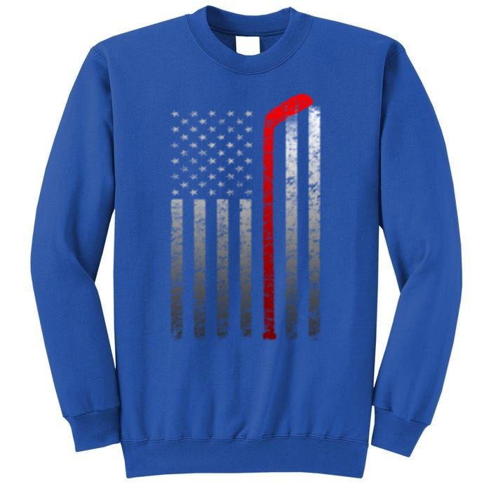 Ice Hockey Stick American Flag Vintage Red Stripe Hockey Gift Tall Sweatshirt