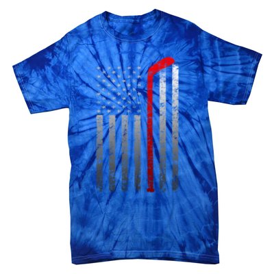 Ice Hockey Stick American Flag Vintage Red Stripe Hockey Gift Tie-Dye T-Shirt