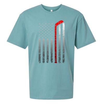 Ice Hockey Stick American Flag Vintage Red Stripe Hockey Gift Sueded Cloud Jersey T-Shirt