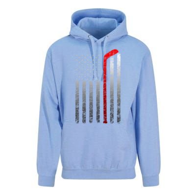 Ice Hockey Stick American Flag Vintage Red Stripe Hockey Gift Unisex Surf Hoodie