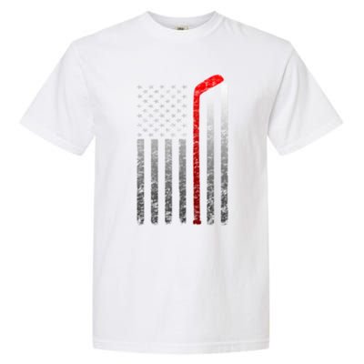 Ice Hockey Stick American Flag Vintage Red Stripe Hockey Gift Garment-Dyed Heavyweight T-Shirt