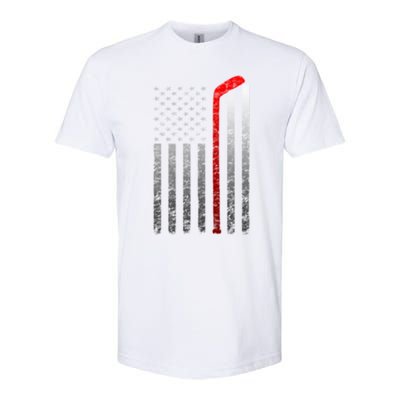 Ice Hockey Stick American Flag Vintage Red Stripe Hockey Gift Softstyle CVC T-Shirt