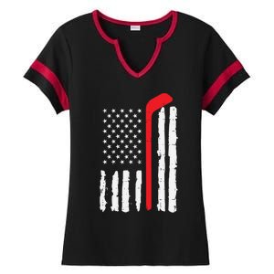 Ice Hockey Stick Us Flag Patriotic N Meaningful Gift Ladies Halftime Notch Neck Tee