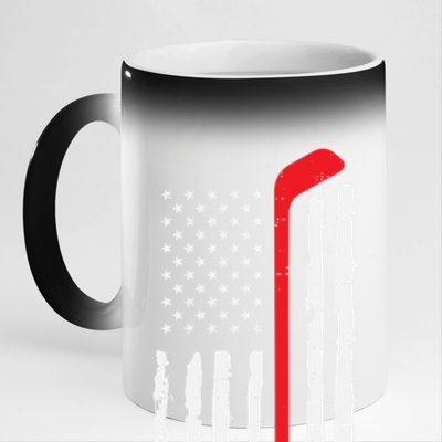 Ice Hockey Stick Us Flag Patriotic N Meaningful Gift 11oz Black Color Changing Mug