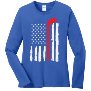 Ice Hockey Stick Us Flag Patriotic N Meaningful Gift Ladies Long Sleeve Shirt