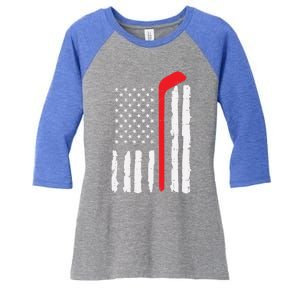 Ice Hockey Stick Us Flag Patriotic N Meaningful Gift Women's Tri-Blend 3/4-Sleeve Raglan Shirt