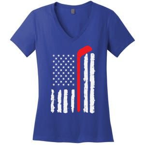 Ice Hockey Stick Us Flag Patriotic N Meaningful Gift Women's V-Neck T-Shirt