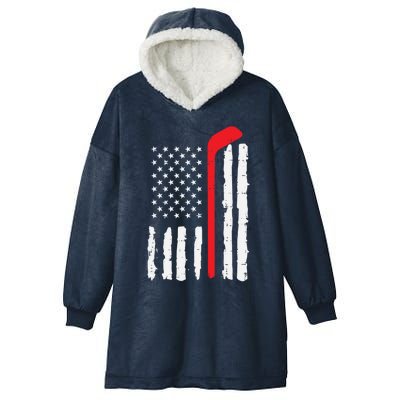 Ice Hockey Stick Us Flag Patriotic N Meaningful Gift Hooded Wearable Blanket