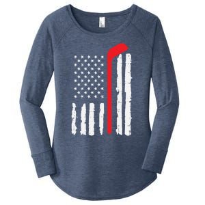 Ice Hockey Stick Us Flag Patriotic N Meaningful Gift Women's Perfect Tri Tunic Long Sleeve Shirt