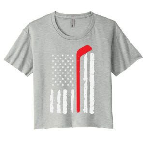 Ice Hockey Stick Us Flag Patriotic N Meaningful Gift Women's Crop Top Tee