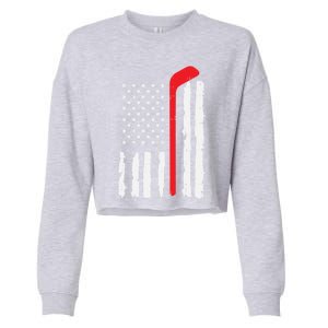 Ice Hockey Stick Us Flag Patriotic N Meaningful Gift Cropped Pullover Crew