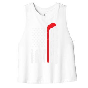 Ice Hockey Stick Us Flag Patriotic N Meaningful Gift Women's Racerback Cropped Tank