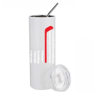 Ice Hockey Stick Us Flag Patriotic N Meaningful Gift Stainless Steel Tumbler