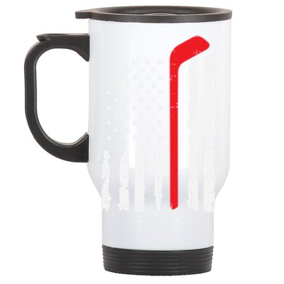 Ice Hockey Stick Us Flag Patriotic N Meaningful Gift Stainless Steel Travel Mug