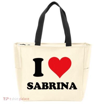 I Heart Sabrina First Name I Love Personalized Stuff Zip Tote Bag