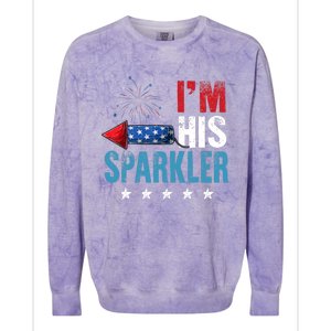 I'm His Sparkler His And Her 4th Of July Matching Couples Colorblast Crewneck Sweatshirt