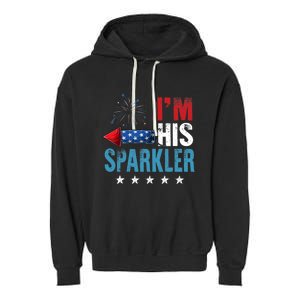 I'm His Sparkler His And Her 4th Of July Matching Couples Garment-Dyed Fleece Hoodie