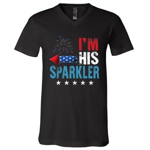 I'm His Sparkler His And Her 4th Of July Matching Couples V-Neck T-Shirt