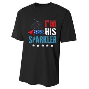 I'm His Sparkler His And Her 4th Of July Matching Couples Performance Sprint T-Shirt